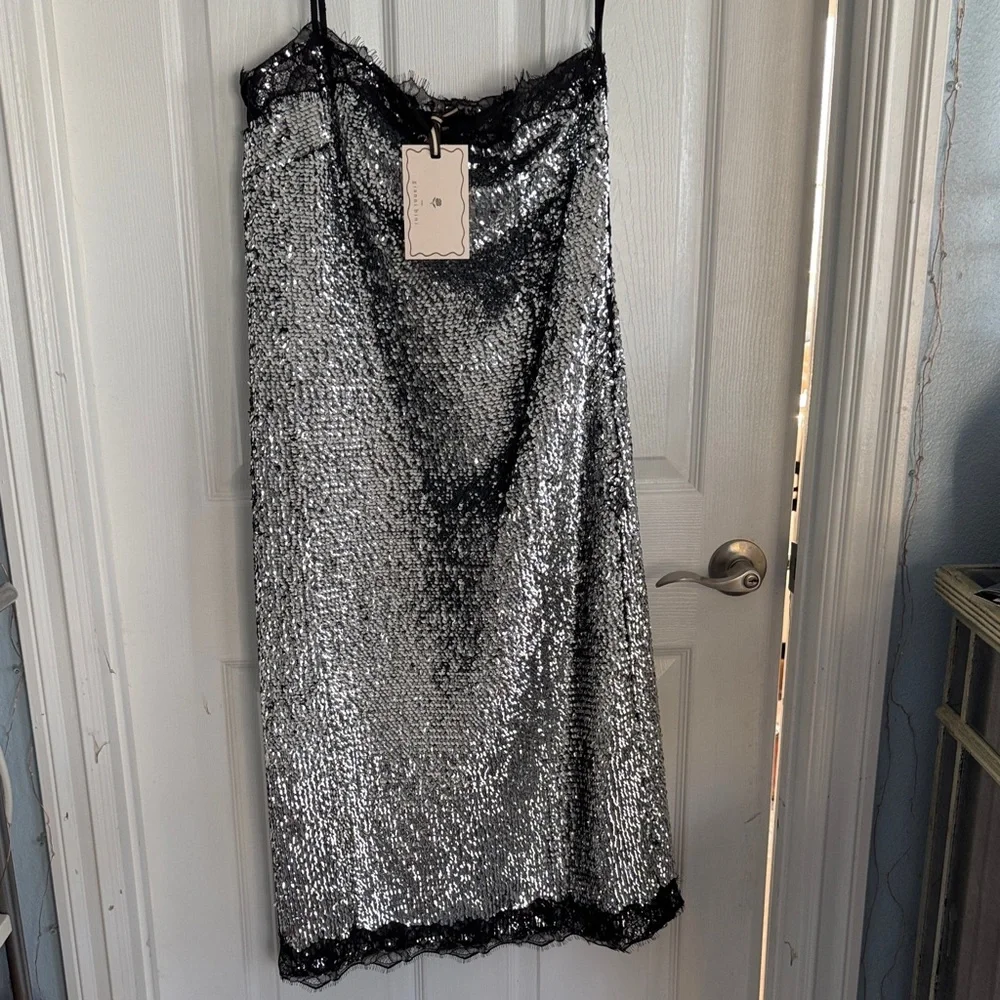 Gianni Bini Black and Silver Sequin Chemise